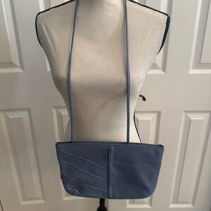 Evan Picone vintage light blue leather should bag w/a tiny ink spot as pictured